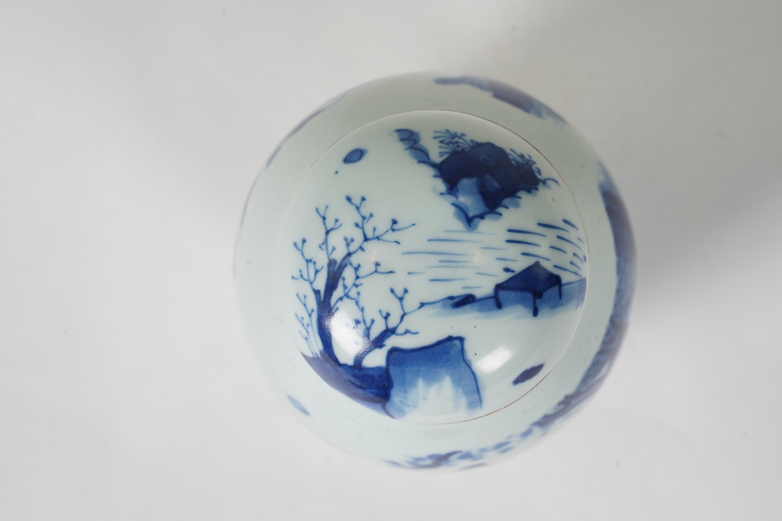 A Chinese blue and white ‘figures in garden’ jar and cover, Chongzhen or later